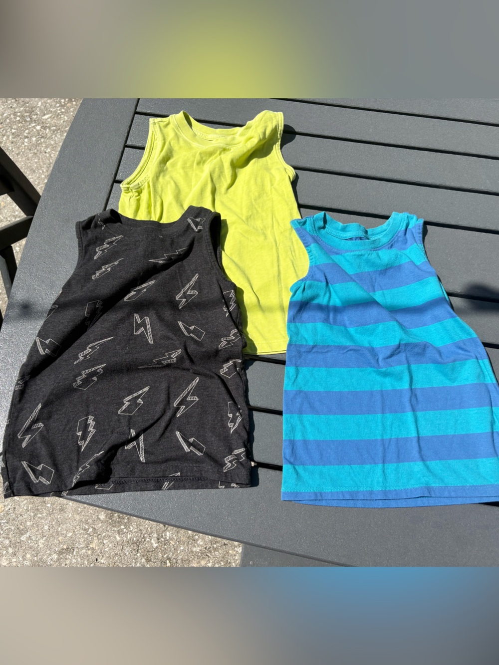 Cat & Jack Boys' Tank Top Bubdle - Blue Stripe, Lime & Black Lightning size 4/5
